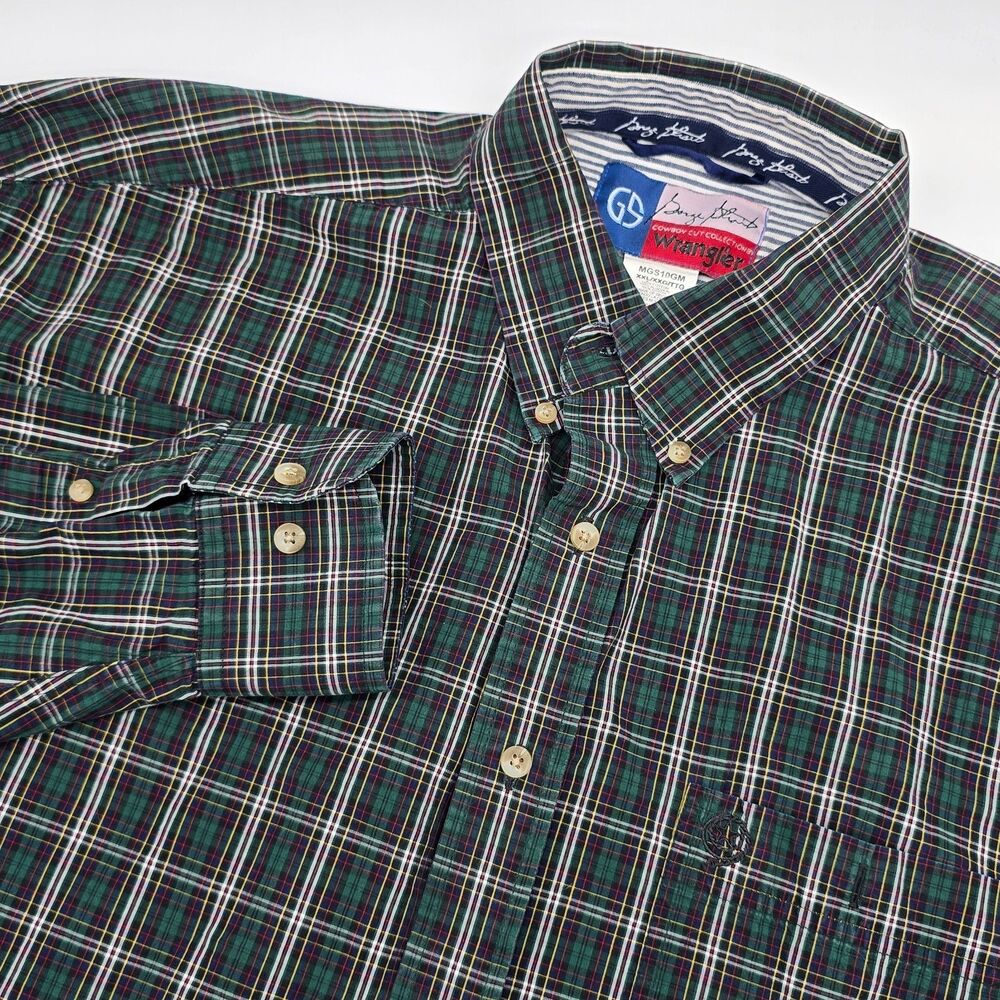 Wrangler George Straight Button Shirt Men's XXL Cowboy Cut Green Plaid Rodeo